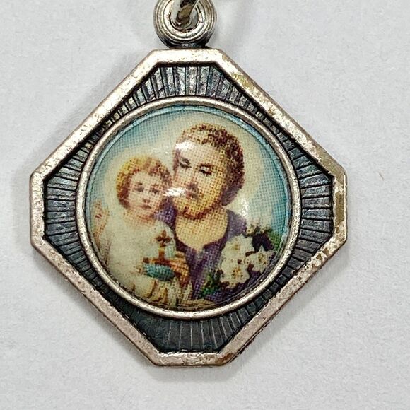 Vintage St. Joseph Medal Clip Charm Catholic Saint Baby Jesus Ovunque Proteggimi - Picture 8 of 10